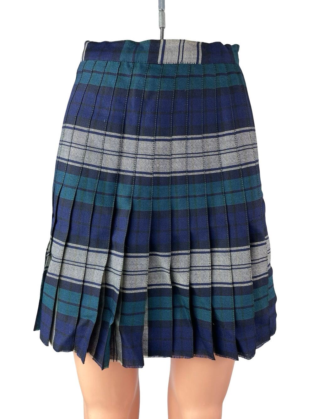 Women's Blue Plaid Striped Colorblock High Waisted Pleated A Line Mini Skirt XS
